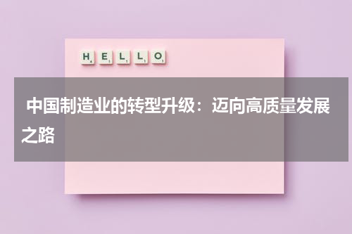  中国制造业的转型升级：迈向高质量发展之路